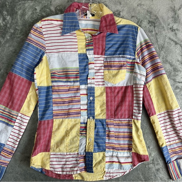 Vintage J Crew Madras Plaid Mixed Patchwork Top Small Preppy Lightweight Thin - Picture 4 of 12
